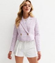 New Look Lilac Check Boucle Crop Blazer